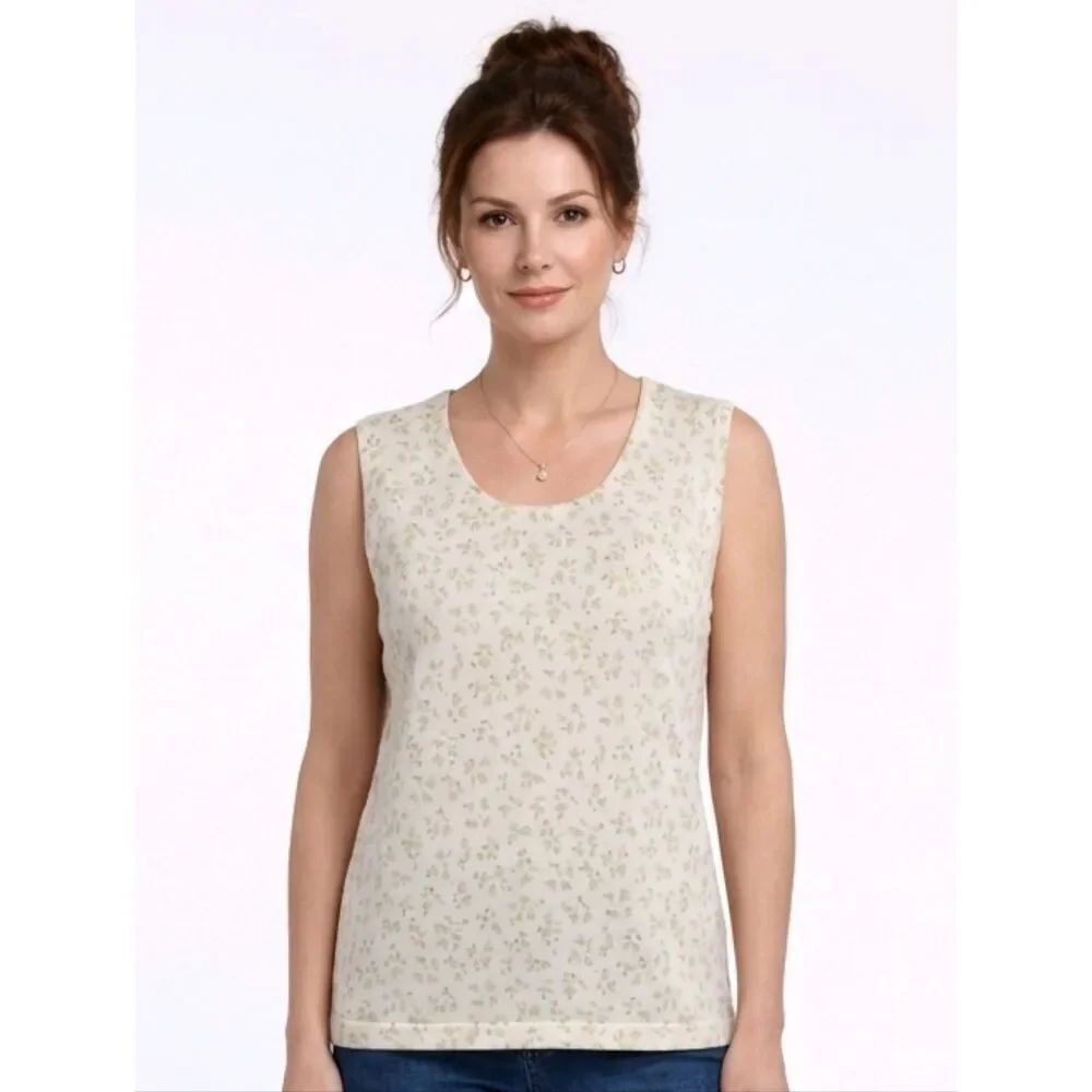 Elizabeth By Liz Claiborne Cream Floral Patterned Sleeveless Sweater Size 2X